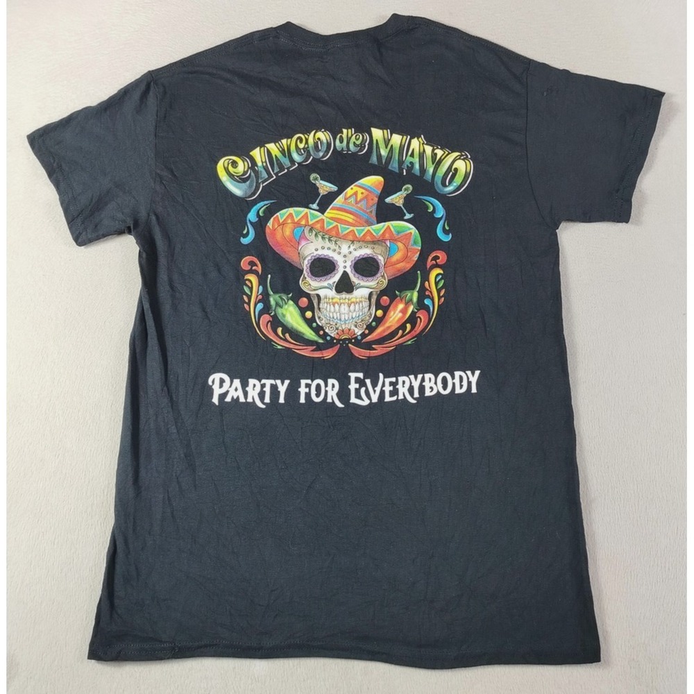 Gildan Shirt Mens Medium Black Cinco De Mayo Skull Graphic Tee Party Mexican